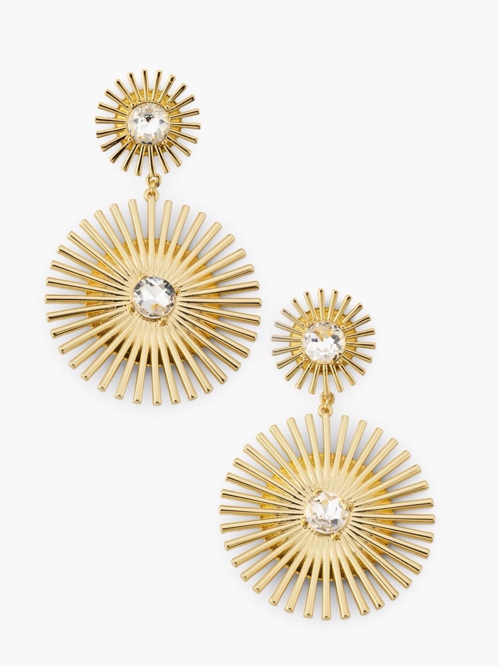 Kenneth Jay Lane Crystal Sunburst Drop Earrings Gold Statement Designer